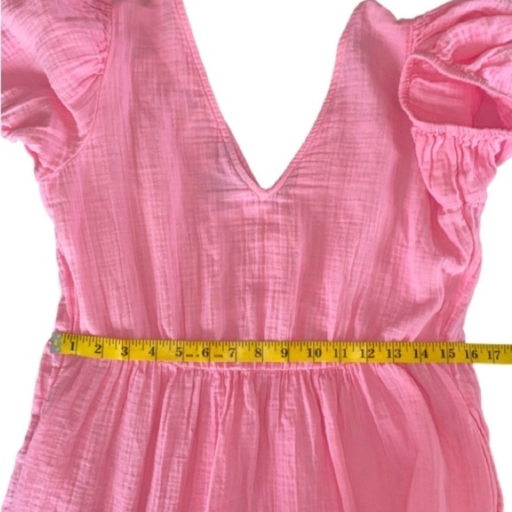 GAP Mini Dress Crinkle Gauze Puff Short Sleeve Tiered Pink Women Size S - Picture 10 of 12